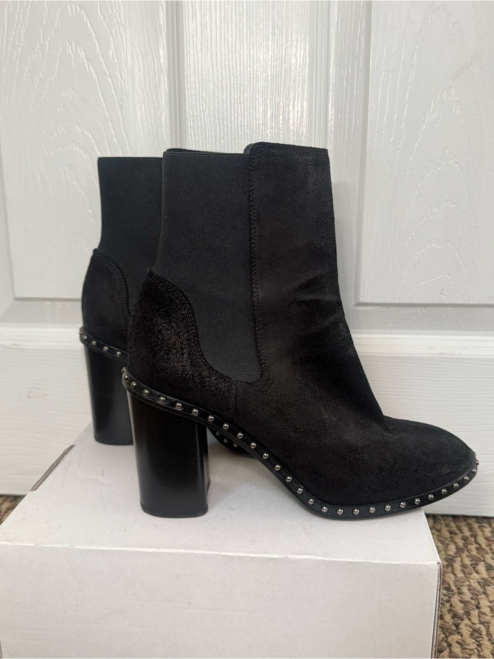Women's Black Studded Suede Ankle Boots